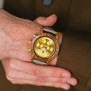 The CHRONUS Collection features a classic SEIKO VD54 chronograph movement, scratch resistant sapphire coated glass and stainless steel enforced strap links. The CHRONUS Tuscany Rise Grey is made of Kosso Wood from East Africa, and features a yellow dial.