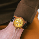 The CHRONUS Collection features a classic SEIKO VD54 chronograph movement, scratch resistant sapphire coated glass and stainless steel enforced strap links. The CHRONUS Tuscany Rise Jet is made of Kosso Wood from East Africa, and features a yellow dial. T