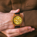 The CHRONUS Collection features a classic SEIKO VD54 chronograph movement, scratch resistant sapphire coated glass and stainless steel enforced strap links. The CHRONUS Tuscany Rise Jet is made of Kosso Wood from East Africa, and features a yellow dial. T