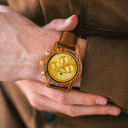 The CHRONUS Collection features a classic SEIKO VD54 chronograph movement, scratch resistant sapphire coated glass and stainless steel enforced strap links. The CHRONUS Tuscany Rise Pecan is made of Kosso Wood from East Africa, and features a yellow dial.