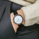 Inspired by contemporary Nordic minimalism. The NORDIC Stockholm Black features a 36mm diameter walnut case with a white dial and silver details. Handmade from sustainably sourced wood combined with an ultra soft black sustainable vegan leather strap.
