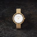 Inspired by contemporary Nordic minimalism. The NORDIC Copenhagen features a 36mm diameter white olive wood case with a white dial and gold details. Handmade from sustainably sourced wood and combined with an ultra soft beige sustainable vegan leather str
