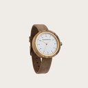 Inspired by contemporary Nordic minimalism. The NORDIC Copenhagen features a 36mm diameter white olive wood case with a white dial and gold details. Handmade from sustainably sourced wood and combined with an ultra soft beige sustainable vegan leather str