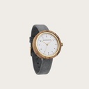 Inspired by contemporary Nordic minimalism. The NORDIC Copenhagen Grey features a 36mm diameter white olive wood case with white dial and gold details. Handmade from sustainably sourced wood and combined with an ultra soft grey sustainable vegan leather s