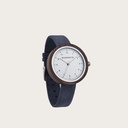 Inspired by contemporary Nordic minimalism. The NORDIC Stockholm Navy features a 36mm diameter walnut case with a white dial and silver details. Handmade from sustainably sourced wood combined with an ultra soft navy blue sustainable vegan leather strap.