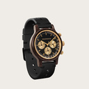 The Chrono Black Forest is made from leadwood and features a double layered deep black dial with golden details.