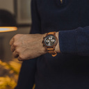 The Chrono Slate is made from acacia wood and features a double layered deep grey dial with silver details.