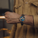 The Chrono Sailor Walnut is made from natural walnut wood and features a double layered deep blue dial with golden details.