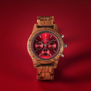 The CHRONUS Collection features a classic SEIKO VD54 chronograph movement, scratch resistant sapphire coated glass and stainless steel enforced strap links. The CHRONUS Ruby Silver is made of Kosso Wood from East Africa, and features a Red dial. The watch