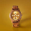 The CHRONUS Collection features a classic SEIKO VD54 chronograph movement, scratch resistant sapphire coated glass and stainless steel enforced strap links. The CHRONUS Tuscany Rise is made of Kosso Wood from East Africa, and features a yellow dial. The w