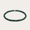 Handmade natural stone bracelet from green malachite. Features 4mm sliced beads and a stainless steel accent. Made with a quality stretch cord to easily put it on and take it off.