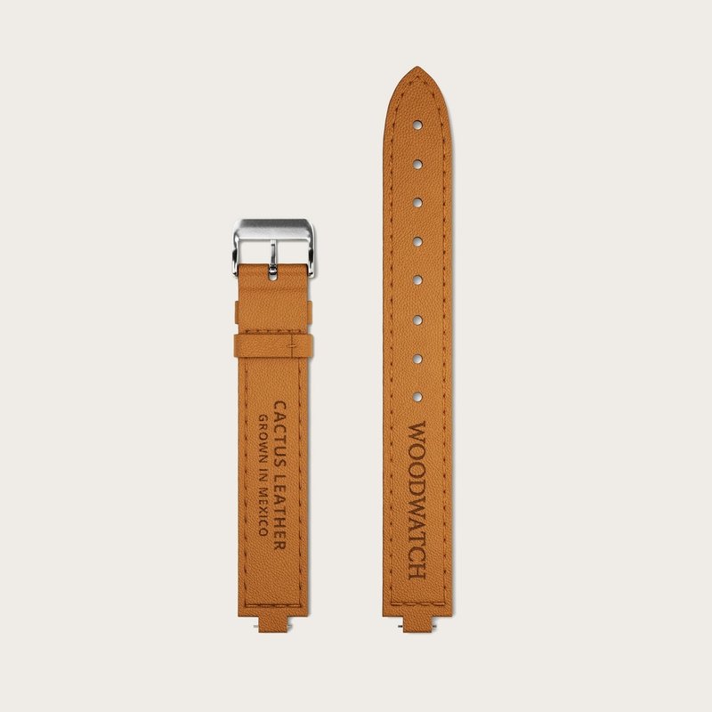 Cactus leather strap, extremely soft and durable. Features a 'quick-release' mechanism.