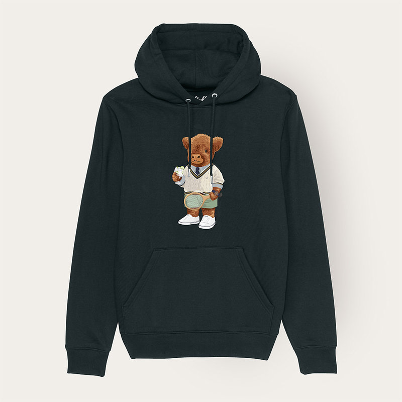 Soft unisex long-sleeved hoodie with a double layered hood and a kangaroo pocket at the front. Made of 85% organic cotton and 15% recycled polyester, featuring a full body Harvey print.