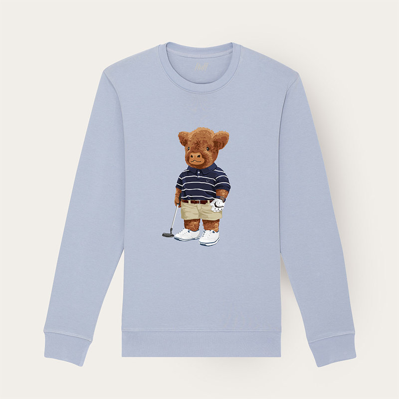 Soft unisex long-sleeved sweater with a round neck. Made of 85% organic cotton and 15% recycled polyester, featuring a full body Harvey print.
