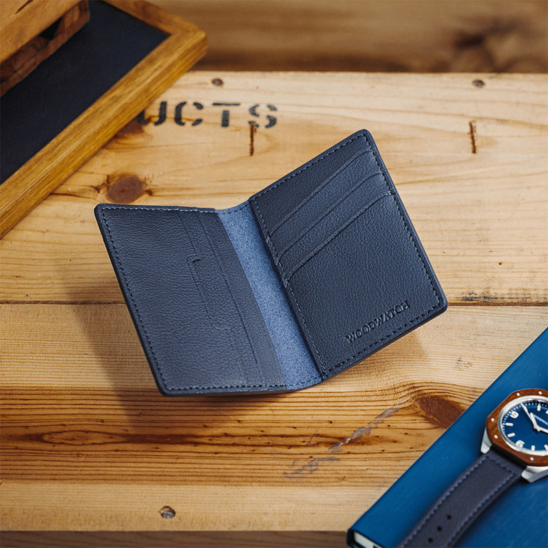 Navy Blue Cactus Leather Card Holder - WoodWatch