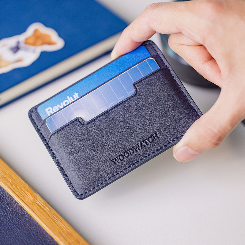 Navy Blue Cactus Leather Card Holder - WoodWatch