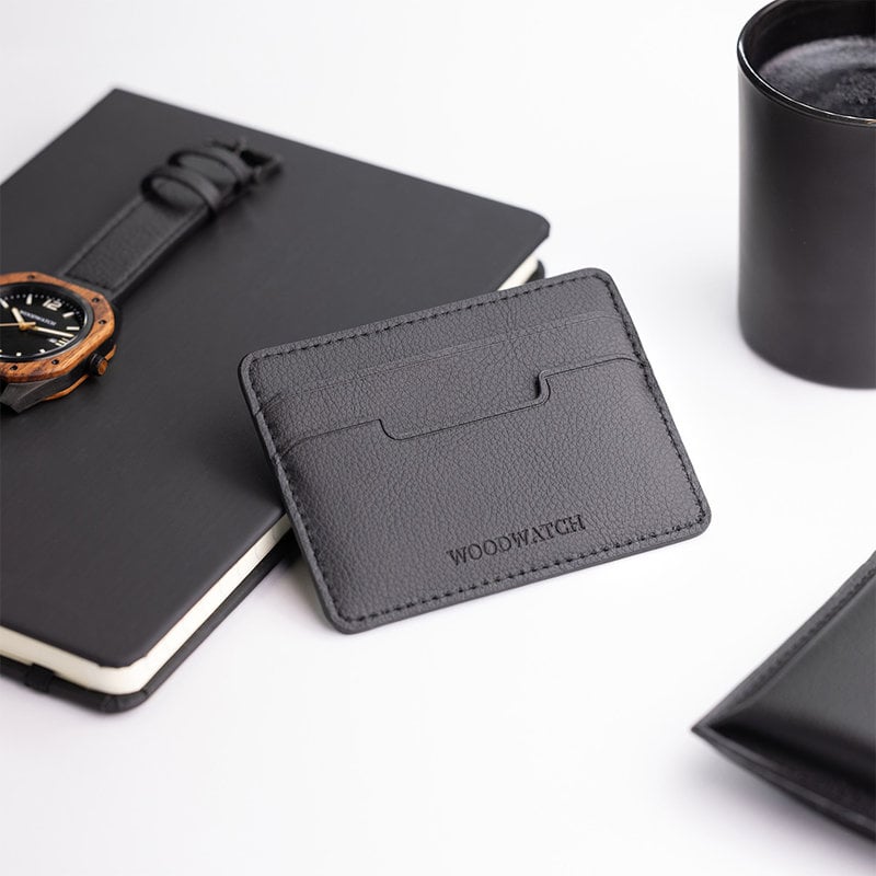 Black Cactus Leather Card Holder - WoodWatch