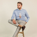 Soft unisex long-sleeved sweater with a round neck. Made of 85% organic cotton and 15% recycled polyester, featuring a full body Harvey print.