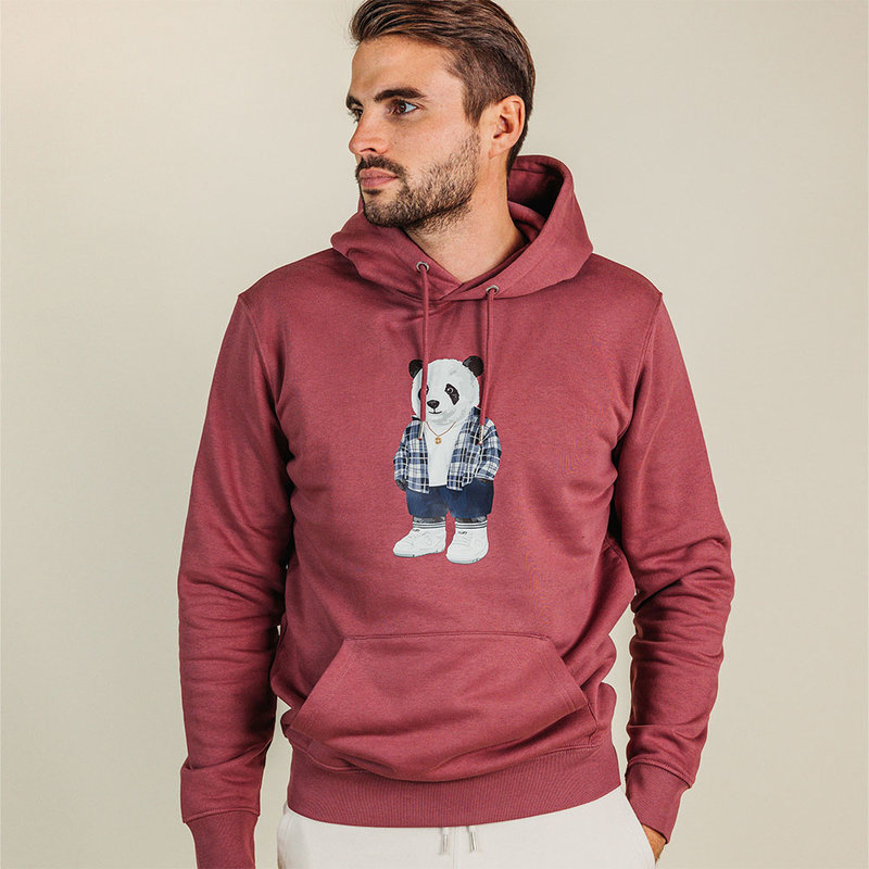 Soft unisex long-sleeved hoodie with a double layered hood and a kangaroo pocket at the front. Made of 85% organic cotton and 15% recycled polyester, featuring a full body Harvey print.