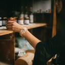 The CLASSIC Sailor has a classy slim case while featuring unique a moonphase movement and two extra subdials. The watch is made of East African Kosso Wood and features a blue dial and golden-colored details. Pair it perfectly with the ELLIPSE Clear BlueBl