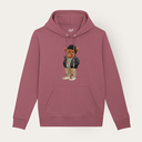 Soft unisex long-sleeved hoodie with a double layered hood and a kangaroo pocket at the front. Made of 85% organic cotton and 15% recycled polyester, featuring a full body Harvey print.