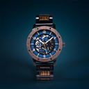The HEROIC Blue Reef is made of Walnut Wood and Snakewood and features a blue dial with white details.