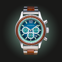 Apex Elite: Sophisticated wooden watches for men. Features Japanese Movement, chronograph, stainless steel, natural wood, green dial. Durable and stylish.