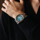 Apex Elite: Sophisticated wooden watches for men. Features Japanese Movement, chronograph, stainless steel, natural wood, green dial. Durable and stylish.