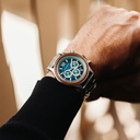 Apex Elite: Sophisticated wooden watches for men. Features Japanese Movement, chronograph, stainless steel, natural wood, green dial. Durable and stylish.