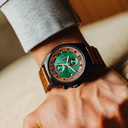 Verdant is made of Acacia wood, featuring a green dial.
