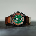 Verdant is made of Acacia wood, featuring a green dial.