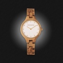 The AURORA Collection breaths the fresh air of Scandinavian nature and the astonishing views of the sky. This light weighing watch is made of European Olive Wood, accompanied by a light stainless-steel dial with a golden highlight and shining golden detai