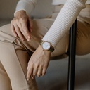 Inspired by contemporary Nordic minimalism. The NORDIC Copenhagen features a 36mm diameter white olive wood case with a white dial and gold details. Handmade from sustainably sourced wood and combined with an ultra soft beige sustainable vegan leather str