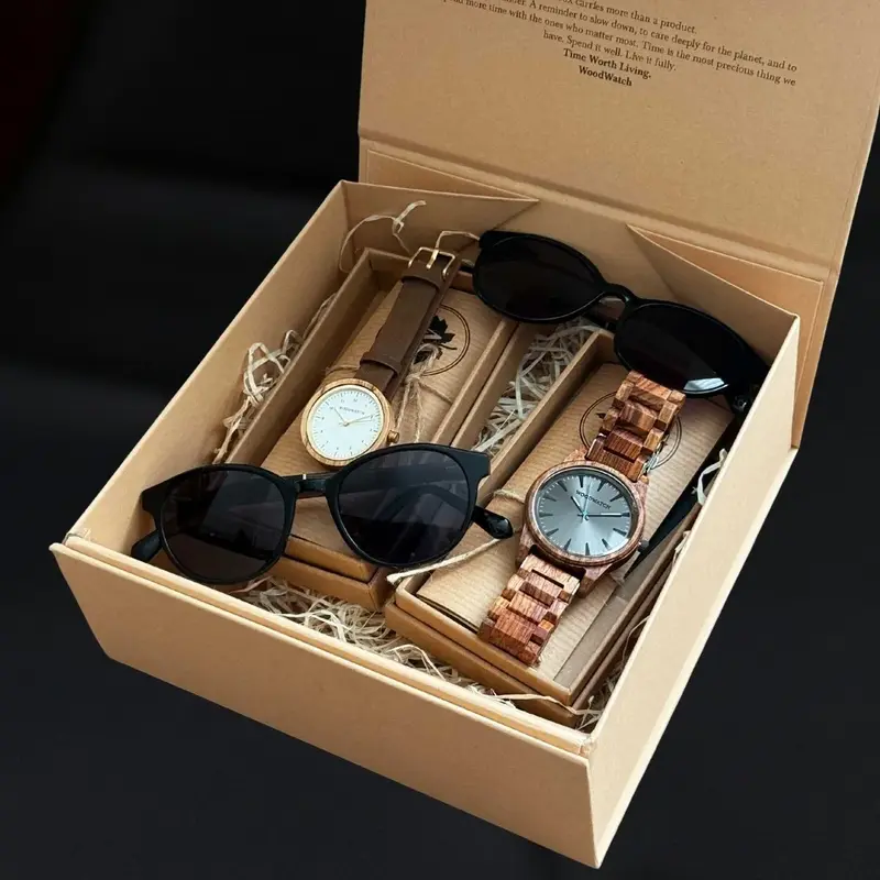 Make time more meaningful together with the WoodWatch Couple Bundle. A thoughtfully curated set designed for two - featuring matching watches and sunglasses for him and her, crafted from natural materials and finished with timeless detail.