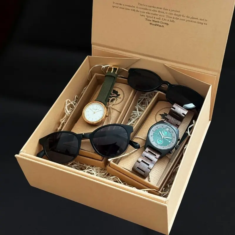 Make time more meaningful together with the WoodWatch Couple Bundle. A thoughtfully curated set designed for two - featuring matching watches and sunglasses for him and her, crafted from natural materials and finished with timeless detail.