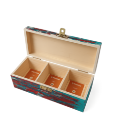 Beschilderde houten theedoos