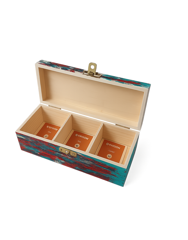 Beschilderde houten theedoos