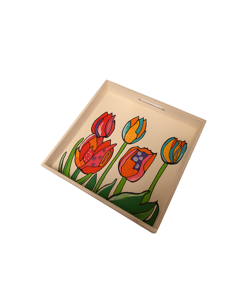 Houten dienblad tulpen