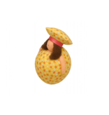 Dikke dame klein geel met hoedje