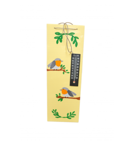 Thermometer  geel met vogels
