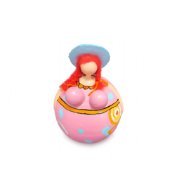 Dikke dame middel roze met hoedje