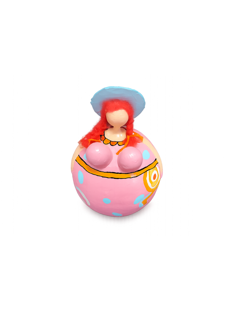 Dikke dame middel roze met hoedje