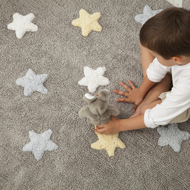 Lorena Canals Vloerkleed Kinderkamer Sterren Tri Colors Grey-Blue Lorena Canals