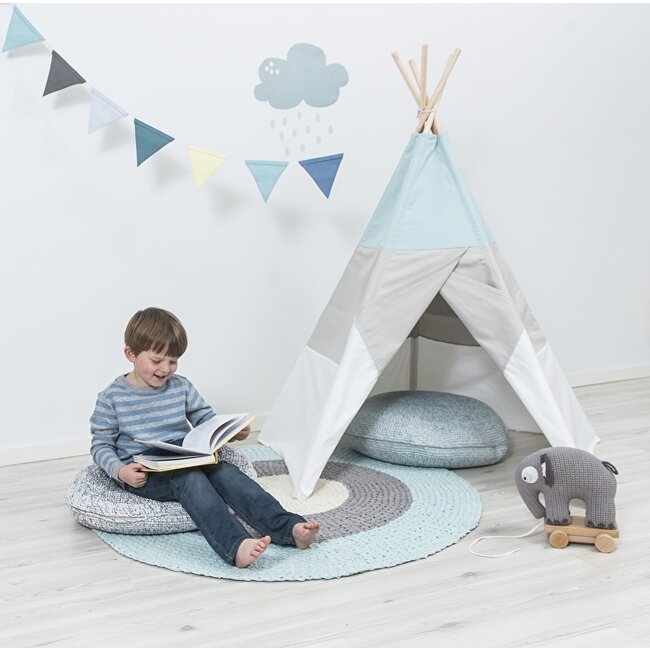 Sebra Gehaakt Kussen 50 cm Kinderkamer Pastel Blauw van Sebra