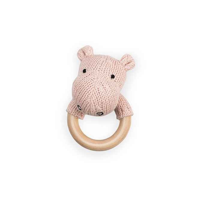 Rammelaar / Bijtring Ø 7cm Soft Knit Hippo