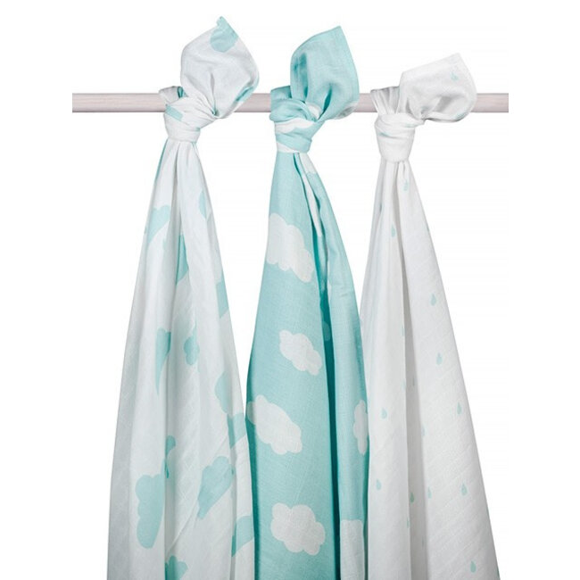 Jollein Hydrofiel multidoek Clouds jade (3pak)