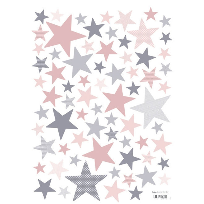 Muurstickers Kinderkamer Stars Pink and Grey