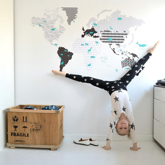 Muurstickers Kinderkamer World Map Black & White