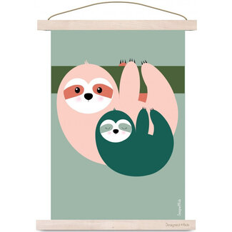 Designed4kids Poster Kinderkamer Luiaard Roze - Groen