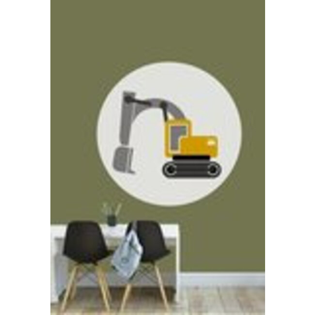 Designed4kids Muurcirkel Kinderkamer Graafmachine Okergeel